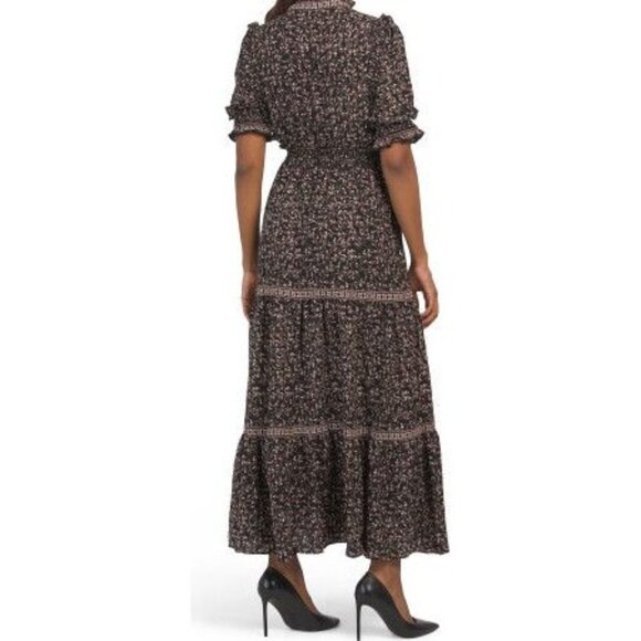 Max Studio Womens Floral Smock Granny Maxi Dress Size M Ditsy 8048 NWT Tiered - Picture 3 of 13